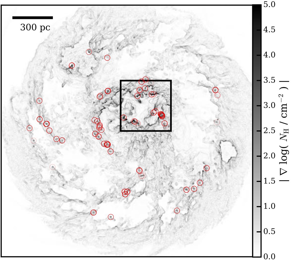 Edge-detected map of shock fronts in the simulated interstellar medium